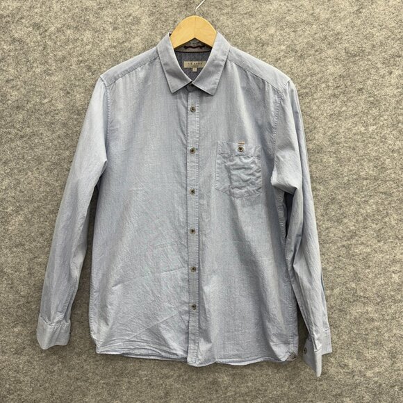 Ted Baker Men's Button-Up Casual Shirt, Designer Long Sleeve, Denim Blue, Size 4 - Picture 1 of 10
